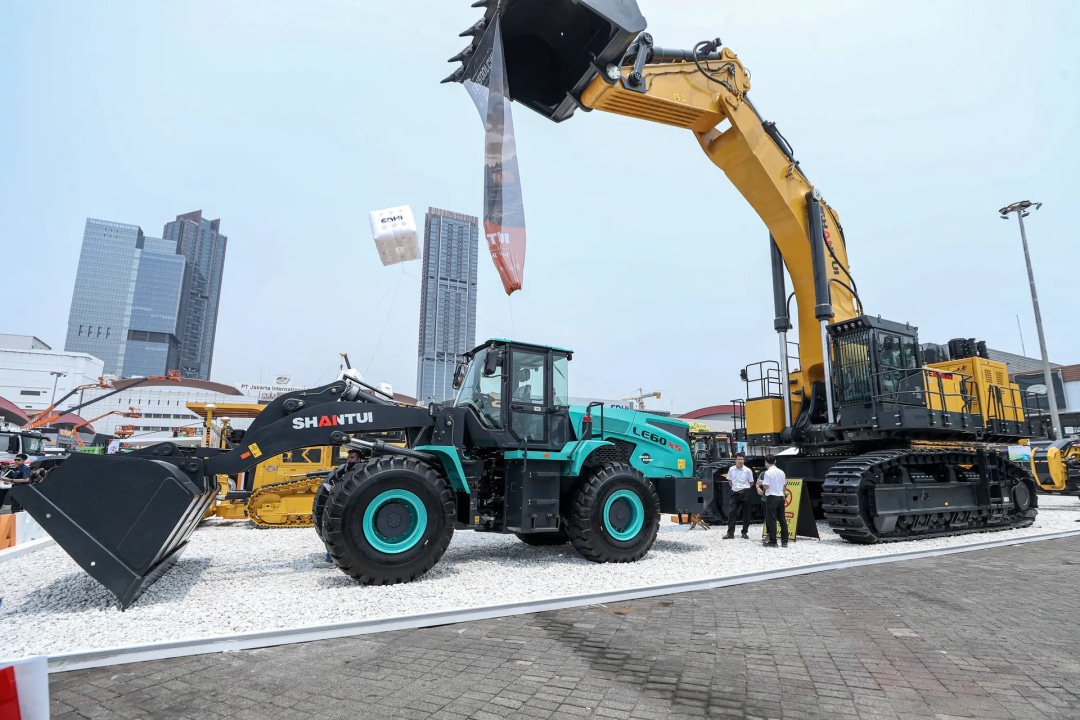 Outdoor engineering equipment display at Mining Indonesia 2026